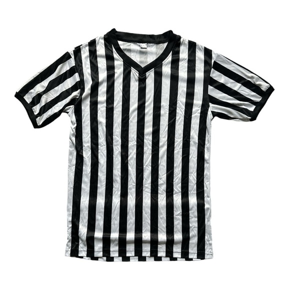 Black White Stripe Jersey Official Referee Shirt Sz Small - Picture 1 of 2